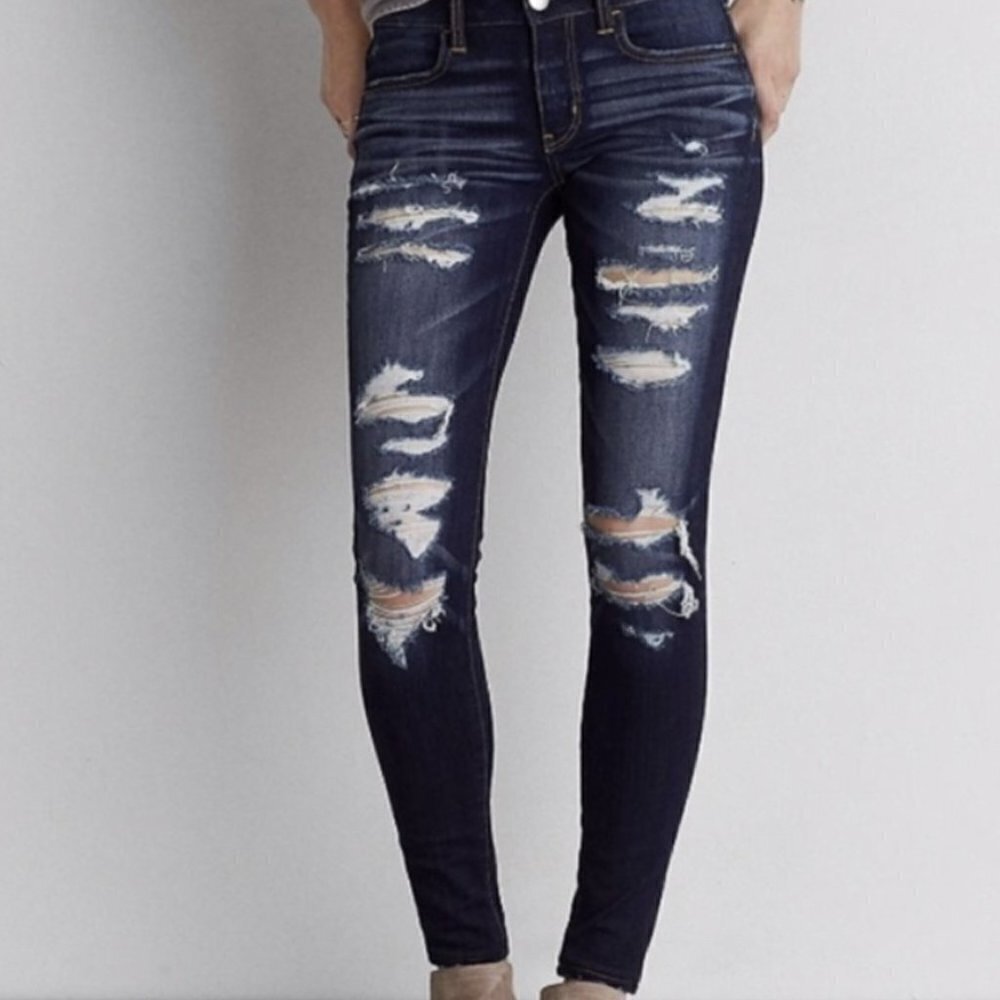 💥175 American Eagle 360 Distressed Super Stretch Ankle Jegging